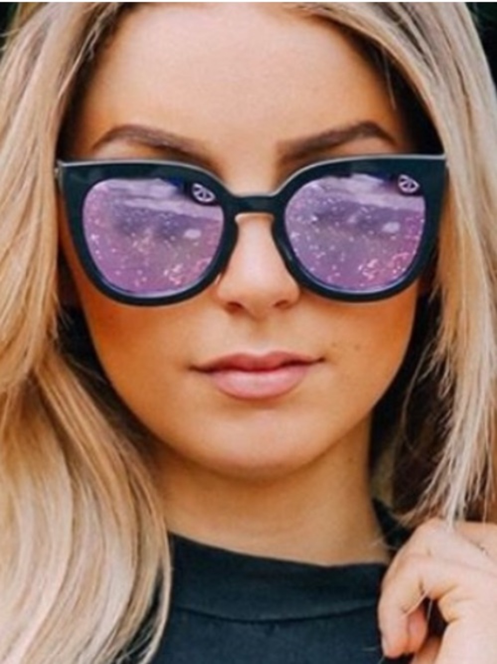 Quay Australia NOOSA Black Frame Sunglasses, Gray/Purple Mirrored Lenses (disc)